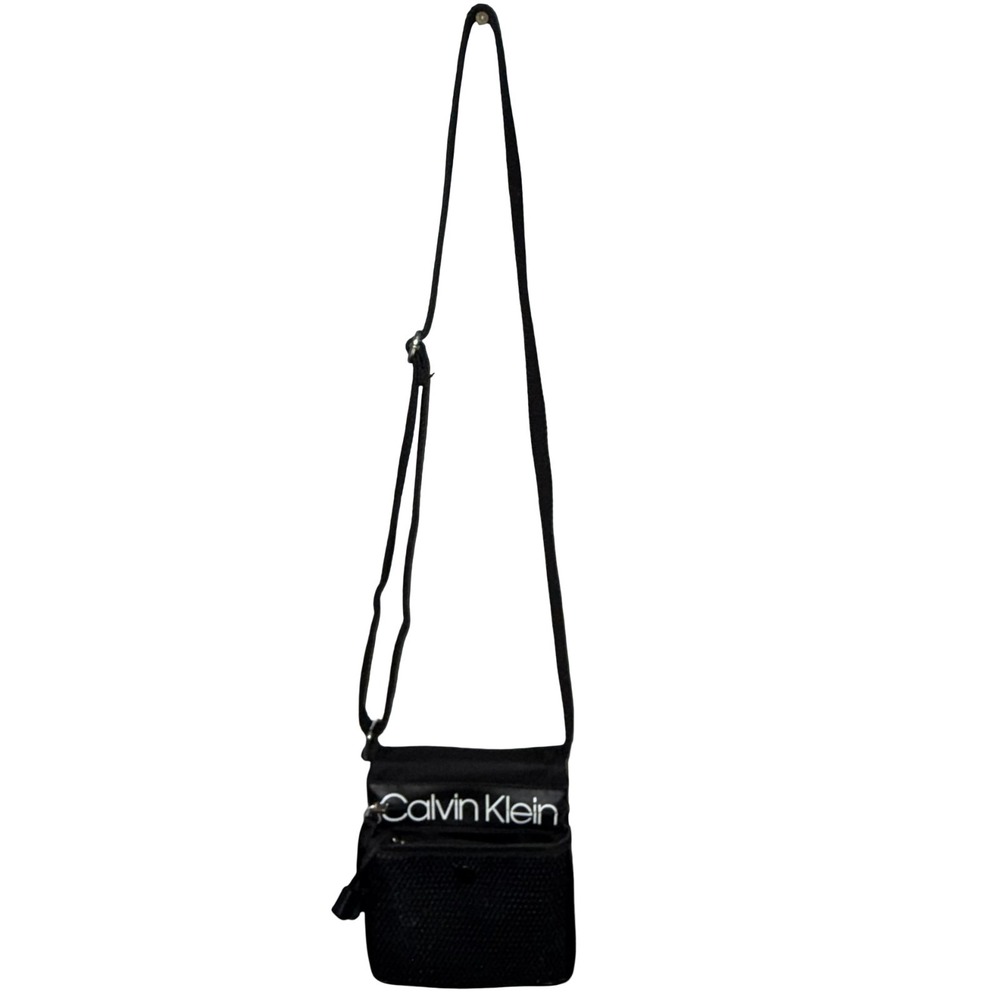 Calvin Klein Tabbie Nylon Crossbody Bag Black Mesh Front Pocket Shoulder Purse - Picture 7 of 8